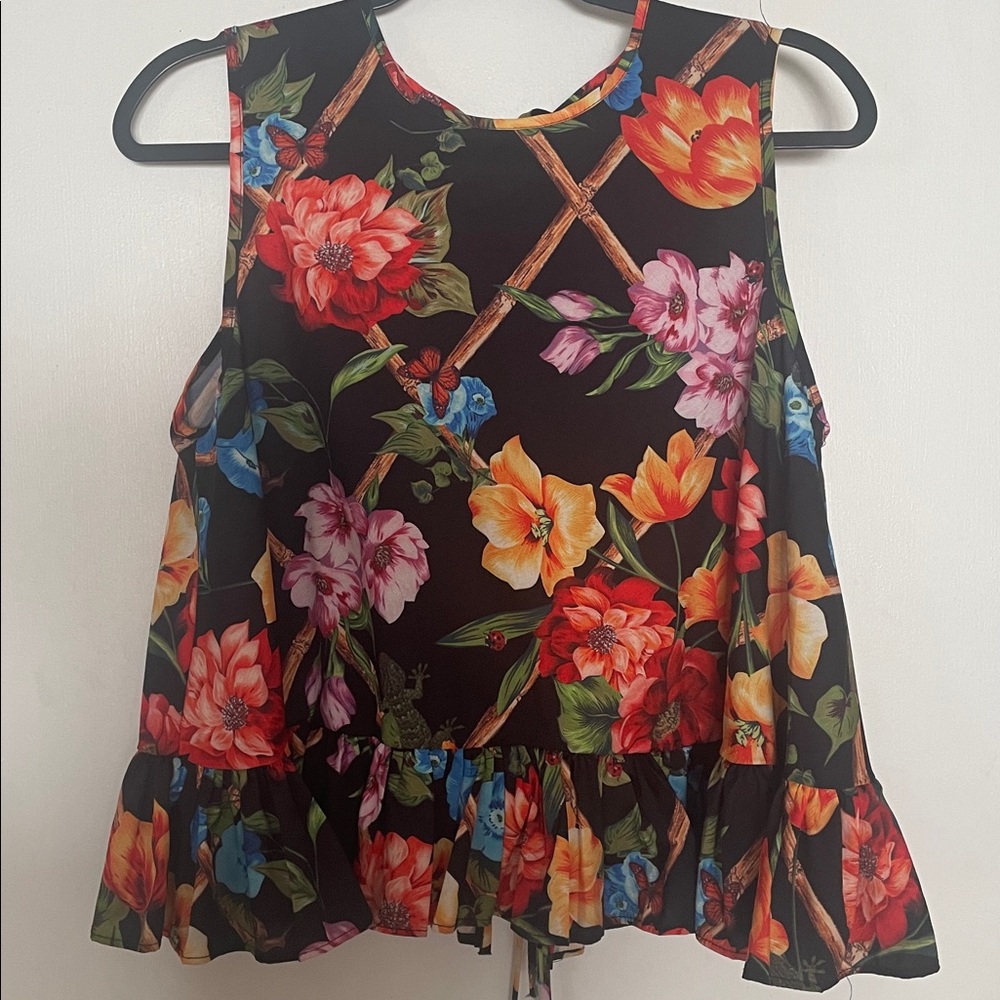 Beulah NWOT Floral Sleeveless Top - Black, Red, Orange, Pink, Blue